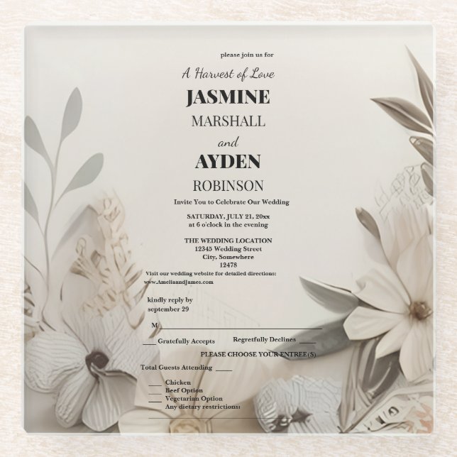 Elegant Custom Wedding Invitations  Glass Coaster (Front)