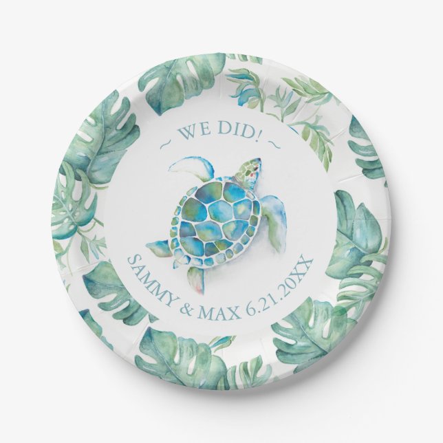 Elegant Custom Wedding Paper Plates Tropical (Front)