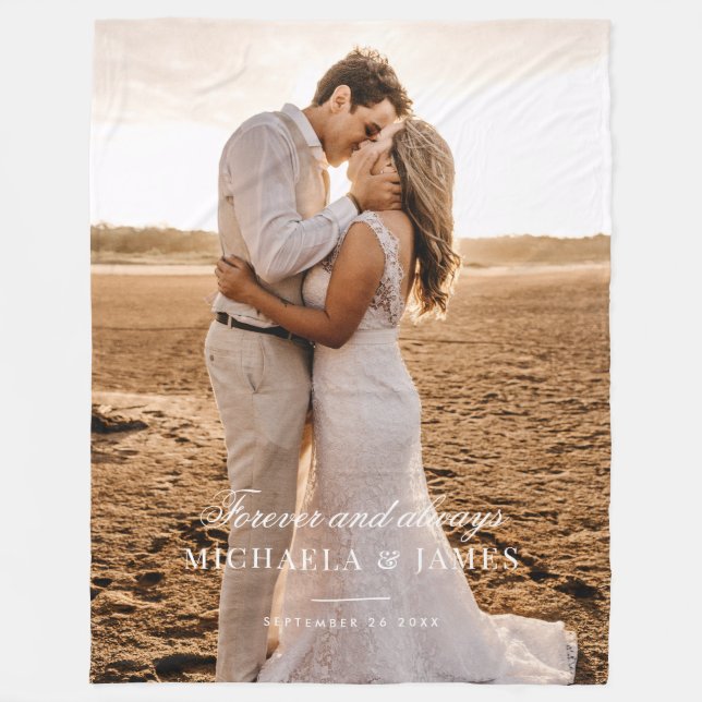 Elegant Custom Wedding Photo Bride & Groom's Names Fleece Blanket (Front)