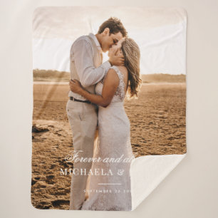 Elegant Custom Wedding Photo Bride & Groom's Names Sherpa Blanket