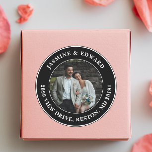 Elegant Custom Wedding Photo Return Address Classic Round Sticker