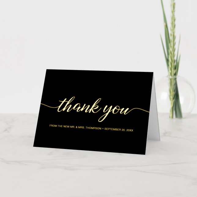 Elegant Custom Wedding Photo Script thank you Foil Greeting Card (Front)