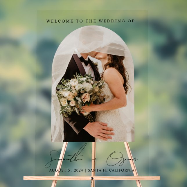 Elegant Custom Wedding Photo Welcome Acrylic Sign (Neutral)