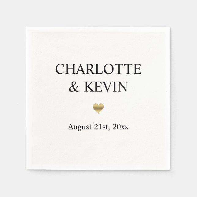 Elegant Custom White Gold Colour Heart Wedding Napkin (Front)