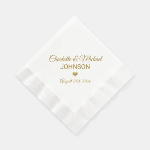 Elegant Custom White Gold Colour Heart Wedding Napkin