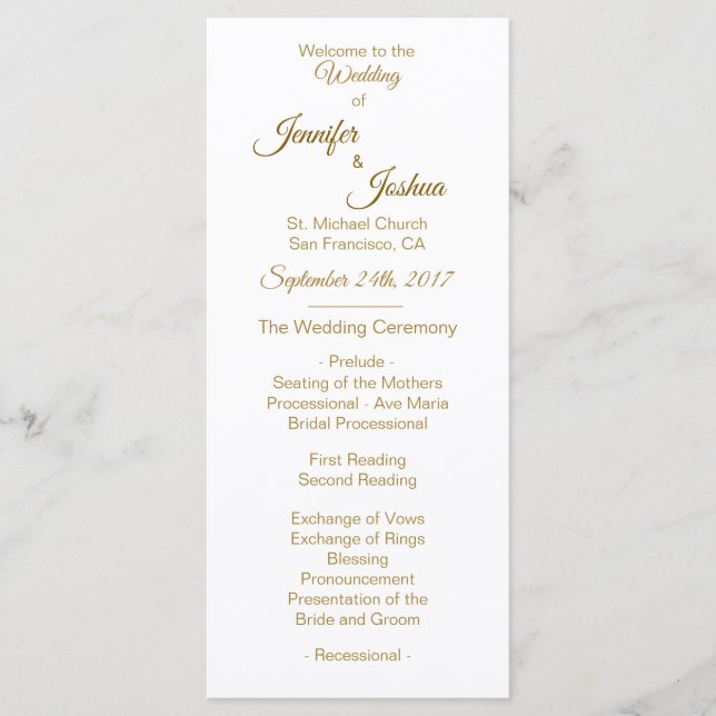 Elegant Custom White Gold Wedding Programs Programme (Front)