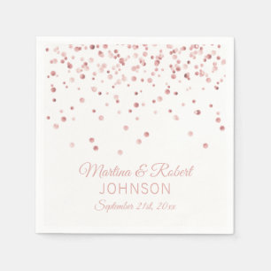 Elegant Custom White Rose Gold Confetti Wedding Napkin