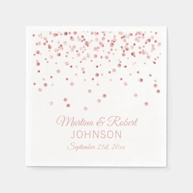Elegant Custom White Rose Gold Confetti Wedding Napkin (Front)