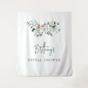 Elegant Custom Winter Green Bridal Shower Backdrop Tapestry