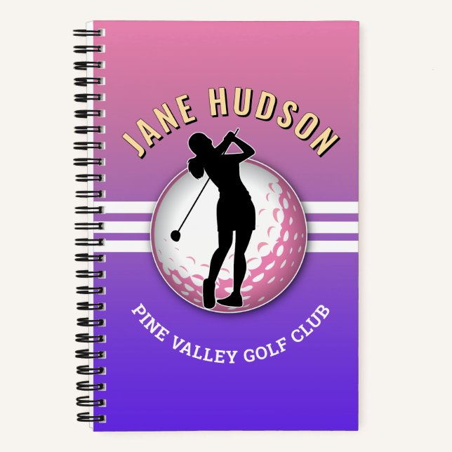 Elegant Custom Women Golfer Design Notebook (Front)