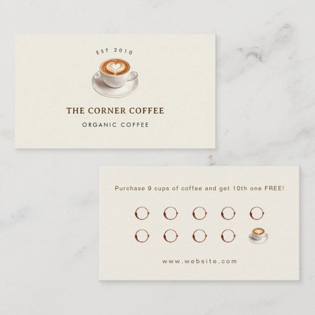 Elegant customisable Coffee shop Loyalty Business Card (Front/Back)