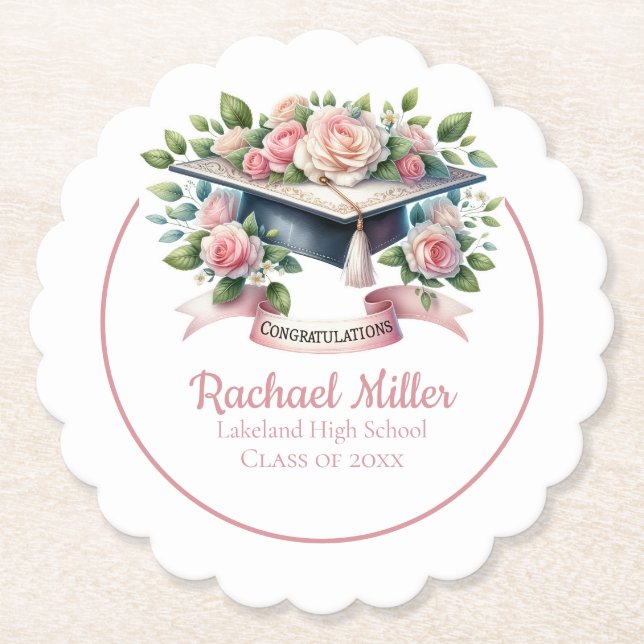 Elegant Customisable Graduation Celebration Plate Paper Coaster (Front)