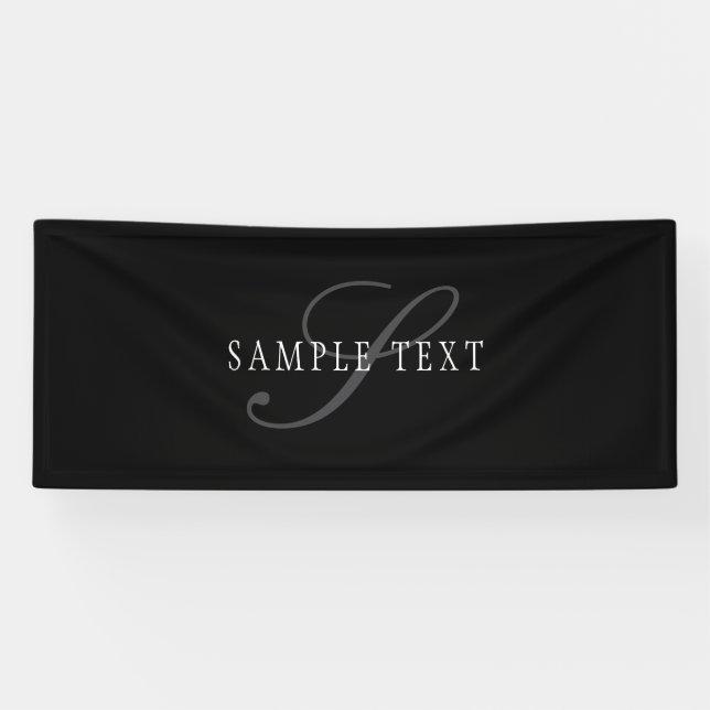 Elegant Customisable Monogram | Black Grey White Banner (Horizontal)