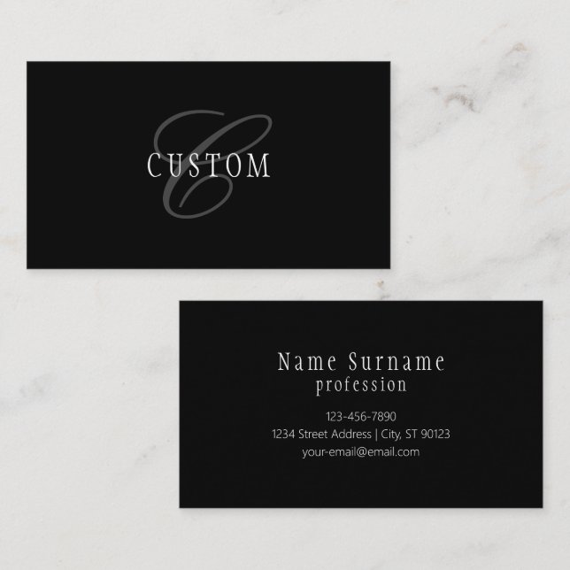 Elegant Customisable Monogram | Black Grey White Business Card (Front/Back)