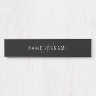 Elegant Customisable Monogram Black Grey White Door Sign