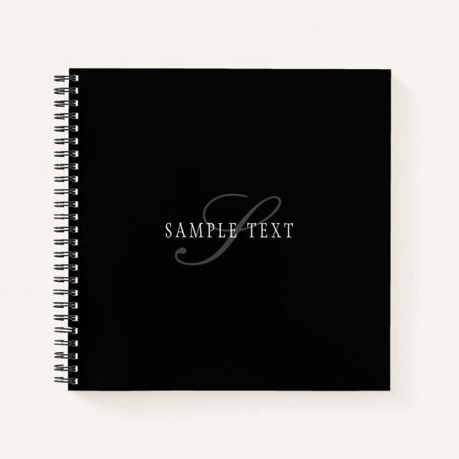Elegant Customisable Monogram | Black Grey White Notebook (Front)