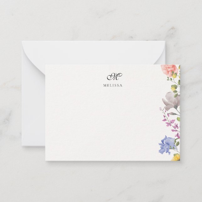 Elegant Customisable Name And Initial Wildflower  Card (Front)