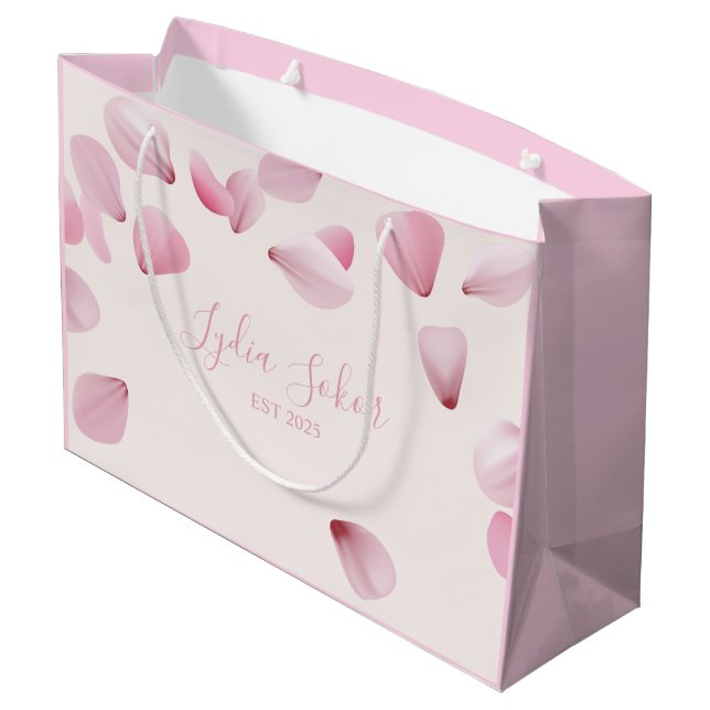 Elegant Customisable Pink Petal Gift Bag (Back Angled)