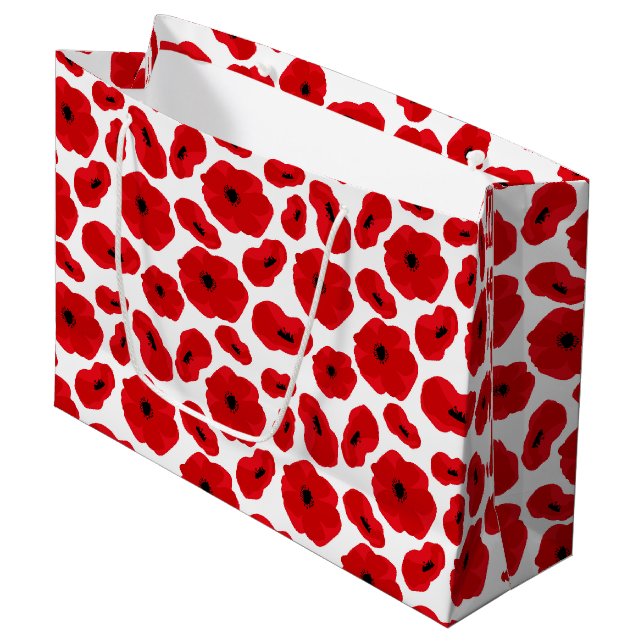 Elegant Customisable Poppy Flower Large Gift Bag (Front Angled)
