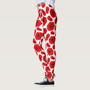 Elegant Customisable Poppy Flower Leggings