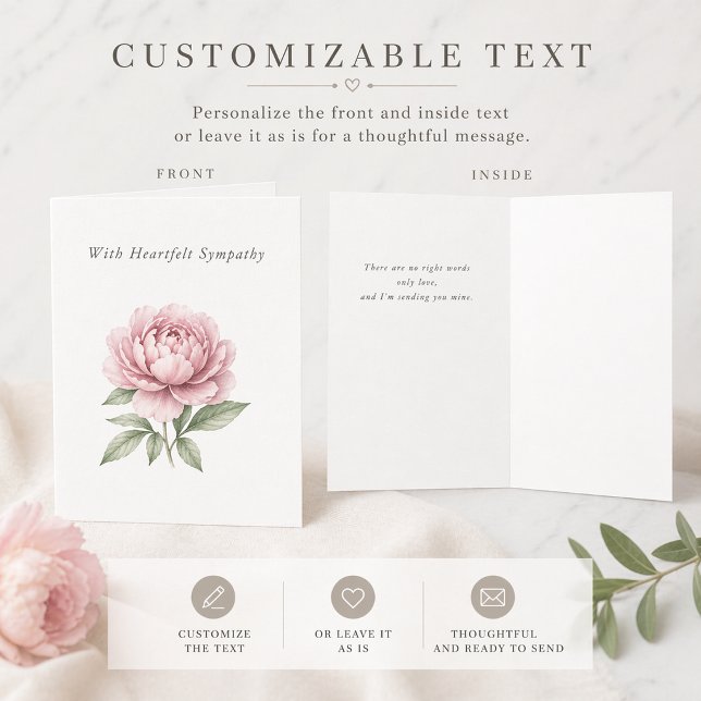 Elegant Customisable Sympathy Card with Peony  (Creator Uploaded)