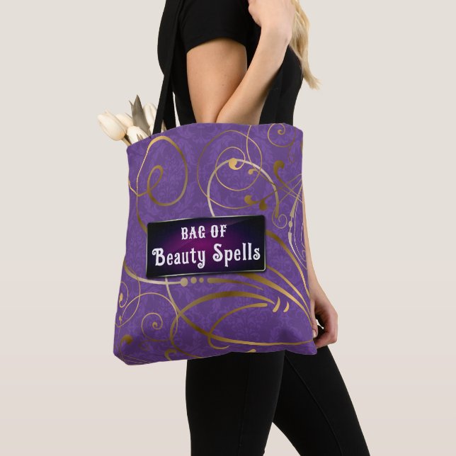Elegant Customisable Text Flourish Damask Tote Bag (Close Up)
