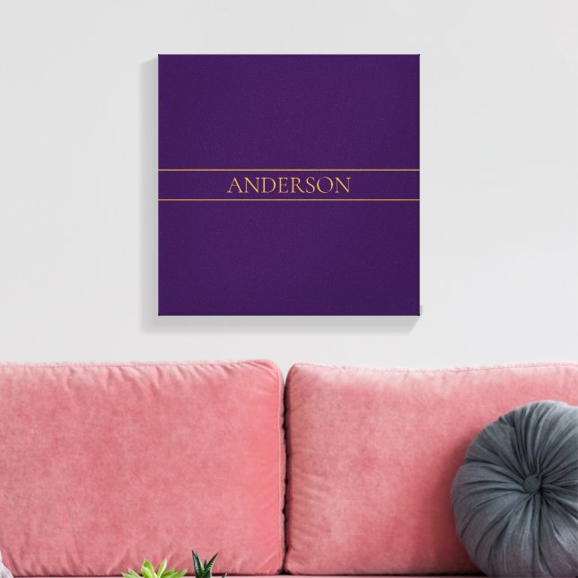 Elegant Customisable Text | Gold & Deep Purple Canvas Print (Insitu(LivingRoom))
