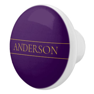 Elegant Customisable Text Gold & Deep Purple Ceramic Knob