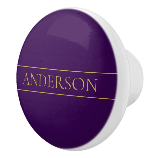 Elegant Customisable Text | Gold & Deep Purple Ceramic Knob (Right)