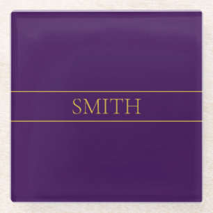 Elegant Customisable Text   Gold & Deep Purple Glass Coaster
