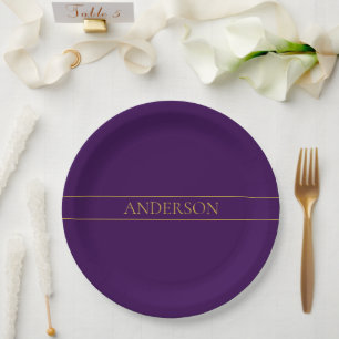 Elegant Customisable Text   Gold & Deep Purple Paper Plate
