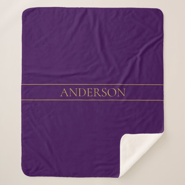 Elegant Customisable Text | Gold & Deep Purple Sherpa Blanket (Front)