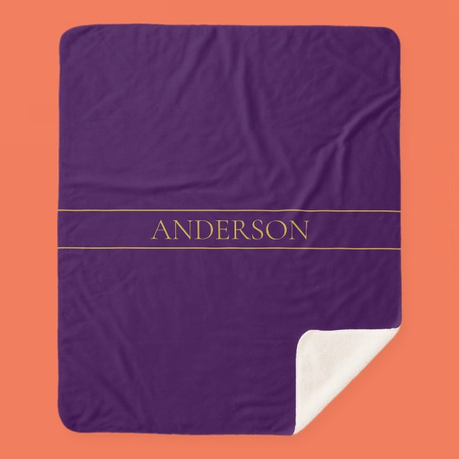 Elegant Customisable Text | Gold & Deep Purple Sherpa Blanket (Creator Uploaded)