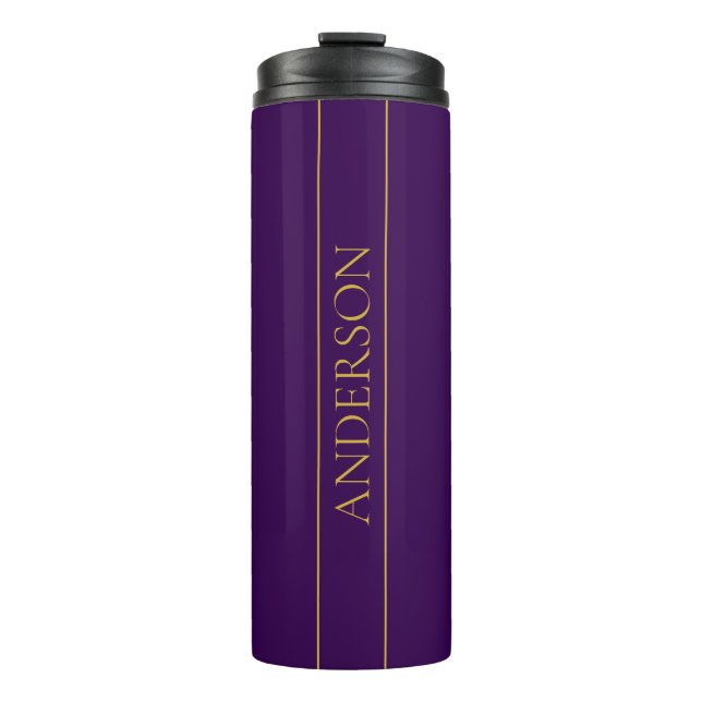 Elegant Customisable Text | Gold & Deep Purple Thermal Tumbler (Front)