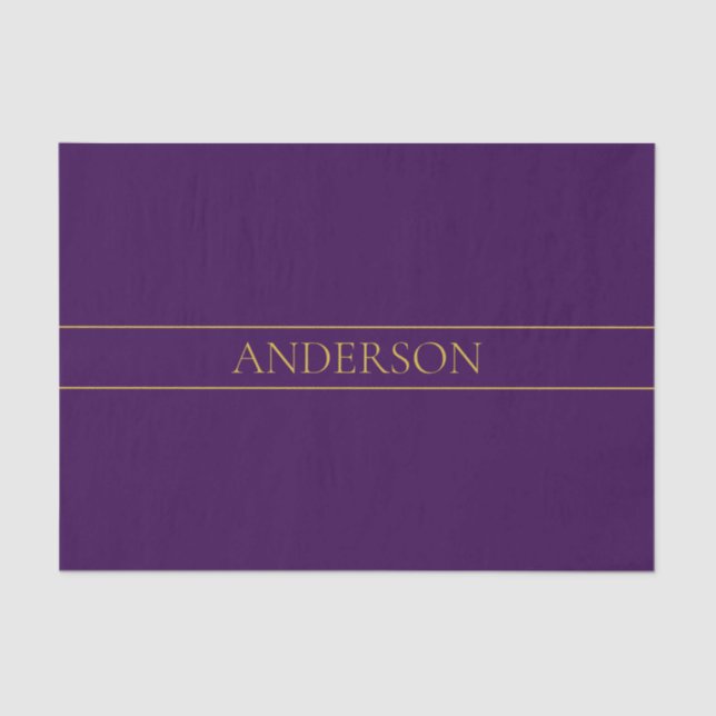 Elegant Customisable Text | Gold & Deep Purple Tissue Paper (Front)