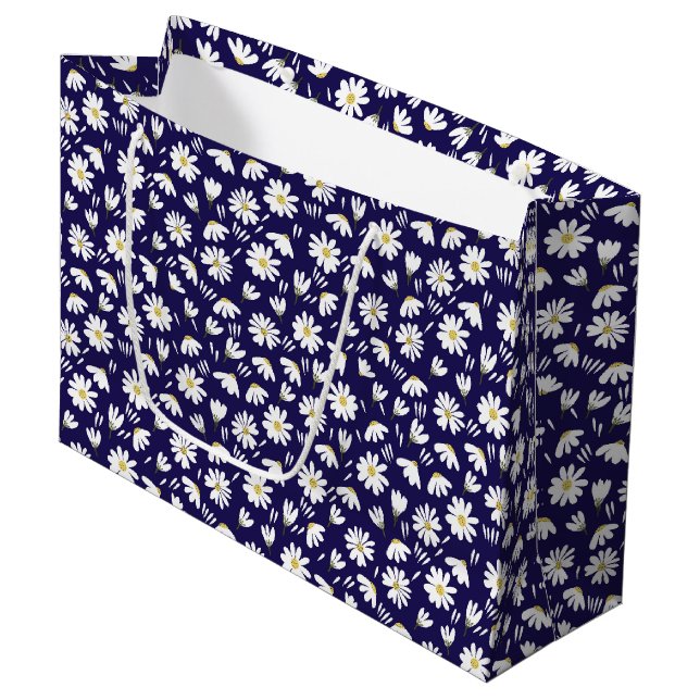 Elegant Customised Chamomile Floral  Large Gift Bag (Front Angled)