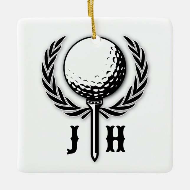 Elegant Customised Golf Monogram Design Ceramic Ornament (Front)