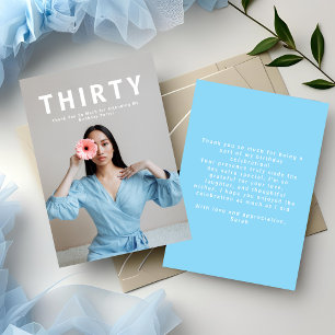 Elegant Customizable Flat Blue 30th Birthday  Thank You Card