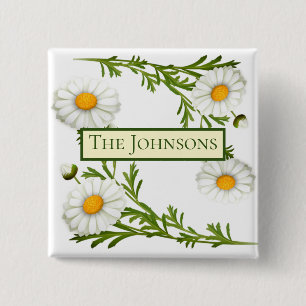 Elegant Cut Daisies 15 Cm Square Badge