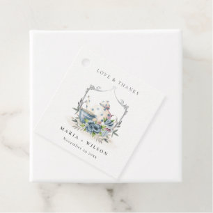 Elegant Cute Aqua Blue floral Teapot Cup Wedding Favour Tags