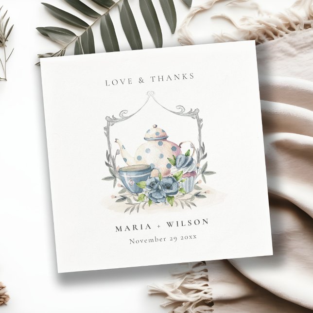 Elegant Cute Aqua Blue floral Teapot Cup Wedding Napkin (Creator Uploaded)