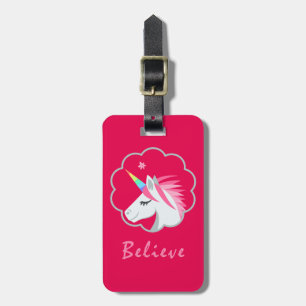 elegant cute believe in unicorns emoji luggage tag