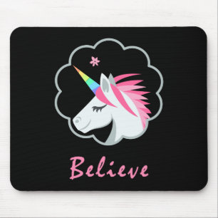 elegant cute believe in unicorns emoji mouse mat