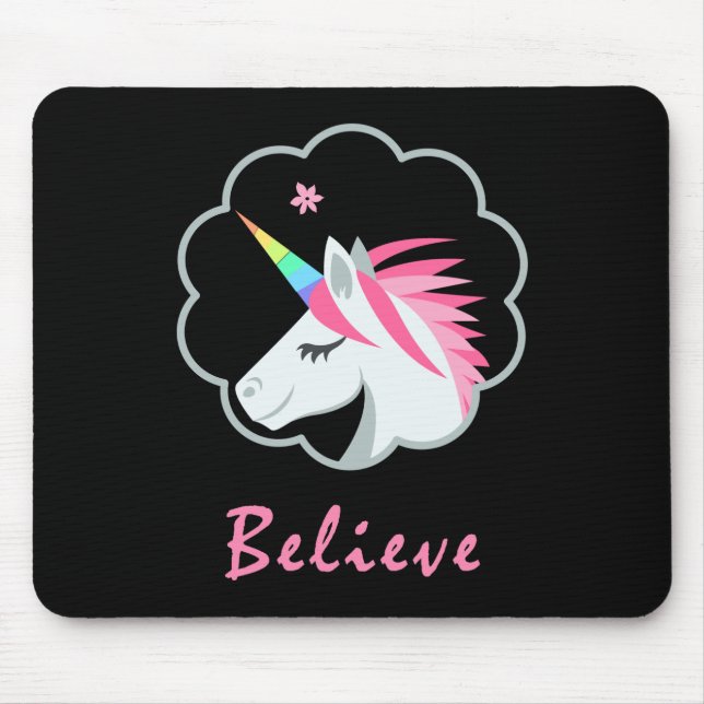 elegant cute believe in unicorns emoji mouse mat (Front)