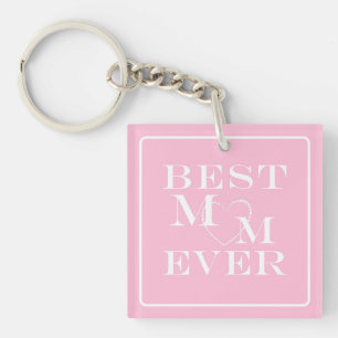 Elegant, Cute "Best Mum Ever" White Heart on Pink Key Ring