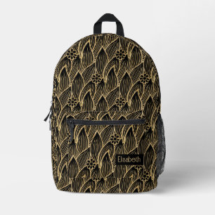 Elegant Cute Black And Gold Daisy Flower Add Name Printed Backpack
