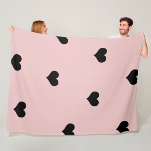 Elegant cute black & blush pink heart pattern fleece blanket