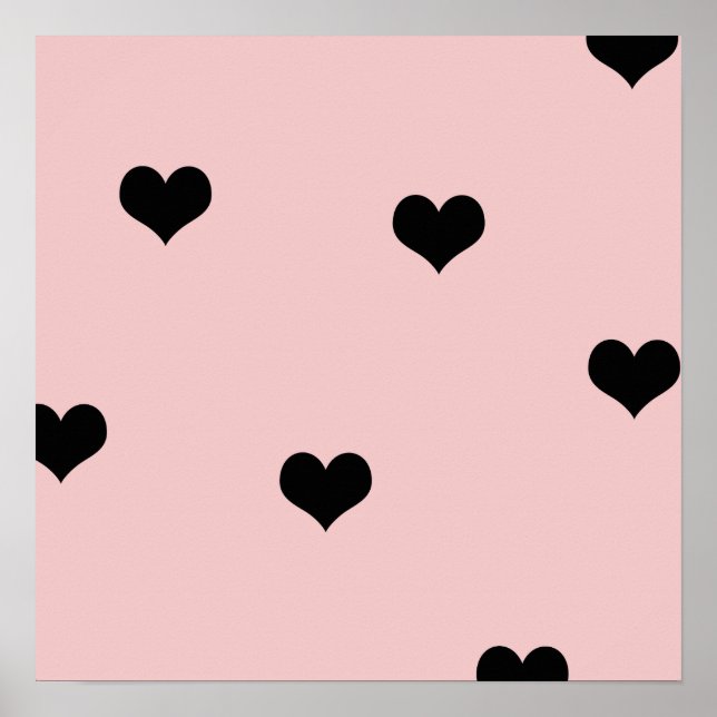 Elegant cute black & blush pink heart pattern poster (Front)
