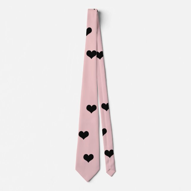Elegant cute black & blush pink heart pattern tie (Front)