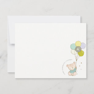 Elegant Cute Blue Bear Balloon Boys Monogram Card